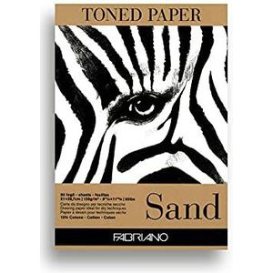 Honsell 19100496 Fabriano Getinte zand-tekenblok, DIN A4, 50 vellen 120 g/m², zandkleurig tekenpapier met 15% katoengehalte, natuurlijk oppervlak, voor alle droogtechnieken