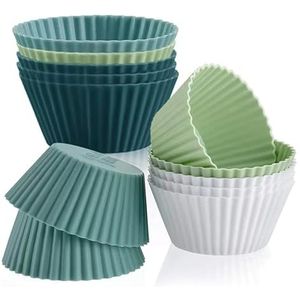 24 stuks siliconen muffinvormpjes, bakvormen, siliconen muffinvorm, herbruikbare anti-aanbaklaag, BPA-vrij, cupcakevormpjes voor cake, crème en pudding