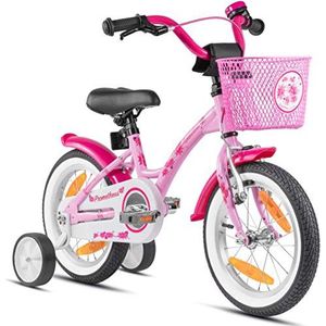 PROMETHEUS BICYCLES kinderfiets 14 inch meisjes- fiets meisje van 4 jaar oud met zijwieltjes terugtraprem Meisjesfiets 14 inch in roze