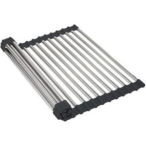 Amig - Opvouwbaar afdruiprek Hidro - 46,5 x 29,5 x 1 cm - Roestvrij staal - Roestvrij staal kleur - Afdruiprek voor de gootsteen - Voor het drogen van servies, groenten of fruit - Keukenorganizer