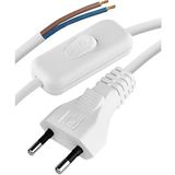 EMOS Euro-voedingskabel met schakelaar 2 m, netsnoer, aansluitkabel, aansluitkabel voor lampen, lampen, lampen met eurostekker, 2 x 0,75 mm, H03VVH2-F, wit