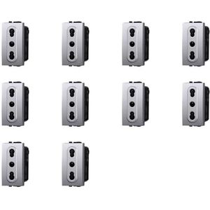 IXTRIMA Bypass-stopcontact 2P+T 10/16A 250V, compatibel met Bticino Living Light, set van 10 stuks, grijs