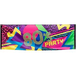 Boland 44602 - Decoratie banner 80s party, afmeting 74 x 220 cm, 80s, kleurrijk, polyester, banner, wanddecoratie, themafeest, carnaval, disco, toneel, verjaardag, luipaard patroon, hangende decoratie