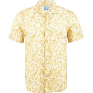 Panareha Men's Hawaiian Linen Floral Aloha Shirt MAUI Yellow (S)