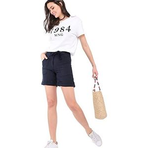 Bonateks Bermuda-shorts voor dames, 100% linnen, gemaakt in Italië, bermuda-shorts met zakken en riem, sjaal, marineblauw, maat: XL, Marineblauw, XL