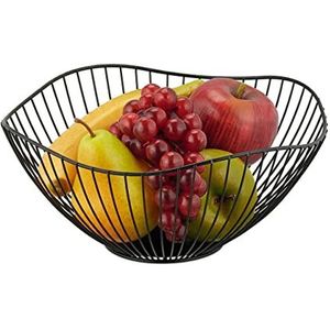 Relaxdays fruitschaal metaal, rond, open design, H x Ø: 11,5 x 26 cm, groente, fruit & brood, moderne fruitmand, zwart