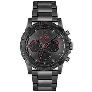 HUGO Analoge Multifunctionele Quartz Horloge voor Mannen Met Zwarte Roestvrij Stalen Armband - 1530296, Zwart