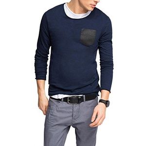 edc by ESPRIT Heren met borstzak slim fit shirt met lange mouwen, blauw (navy 400), XL