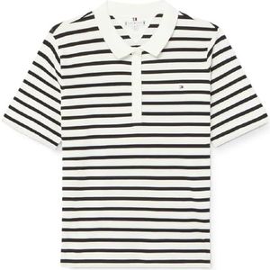 Tommy Hilfiger Gestreept poloshirt met korte mouwen voor dames, Wit (Bretonse Ecru/Woestijnhemel), XL