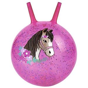 moses 4033477382054 glinsterende paardenspringbal, fonkelende springbal voor paardenvrienden met sterretjesconfettivulling, binnen en buiten speelgoed voor kinderen vanaf 4 jaar, roze met glitter