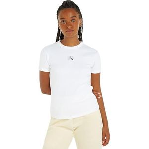 Calvin Klein Jeans Vrouwen Geweven Label Rib Regular Tee S/S Gebreide Tops, Helder Wit, XXL grote maten