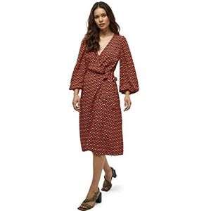 Desires Andia Lange Mouw Midkalf Wrap Jurk | Rode Jurken Voor Vrouwen UK | Lente Dames Jurken | Maat M
