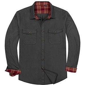 Alimens & Gentle Mens Flannel Shirt Long Sleeve Casual Solid Work Button Down Shirts Hiking Jacket with Pocket Dark Grey