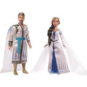 Mattel Disney's Wish, Set van 2 Poppen, Koning Magnifico en Koningin Amaya, beweegbare modepoppen met outfit die aan en uit kan, en accessoires HRC18