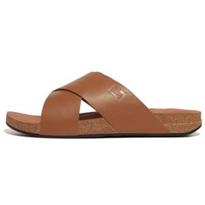 Fitflop iQUSHION mannen lederen kruis slippers sandaal, licht bruin, 7 UK, Lichtbruin, 41 EU
