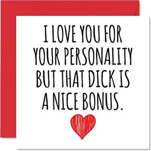 Grappige Valentijnskaart voor vriend - I Love You... D**k Bonus - Valentijnsdag kaart voor hem partner verloofde, 145 mm x 145 mm wenskaarten, humor verjaardagskaart man van vrouw vriendin