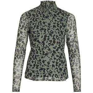 Vila Vivolette Leo L/S High Neck Top/Lc shirt met lange mouwen voor dames, Oliegroen/Aop: luipaard/zwart, S