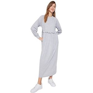 Trendyol Rechte maxi-jurk met lange mouwen voor dames, casual, normale hijab-jurk, grijs, M