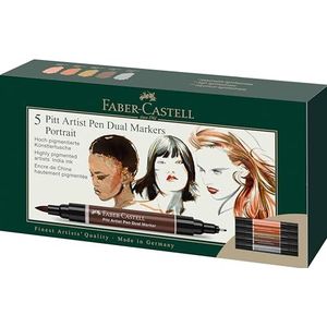 Faber-Castell Pitt Artist Pen Dual Marker, Portret Portemonnee van 5, Gekleurde Marker Pennen, Tekening, Thuiskantoor, Kunst, Kleurplaten