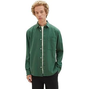 TOM TAILOR Denim Heren Relaxed Fit Twill overhemd van katoen met borstzak, 10778-hunter green, XXL