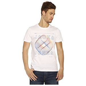 JACK & JONES Heren Jcofloat-belkin Tee Ss Crew Neck Camp T-Shirt, Wit (White Fit: slim - Jj Print), M