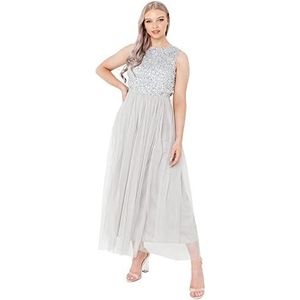 Maya Deluxe Soft Grey Embellished Midaxi Dress bruidsmeisjesjurk voor dames, Lichtgrijs, 52 NL
