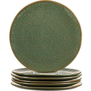 Leonardo Matera 018542 Keramische borden, set van 6, vaatwasmachinebestendig, dinerborden met glazuur, 6 ronde aardewerk, Ø 27 cm, groen