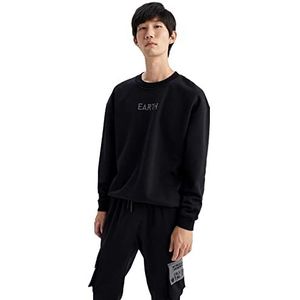 DeFacto Trui met lange mouwen voor heren, ronde hals, sweatshirt voor heren, zwart, XL, zwart, XL
