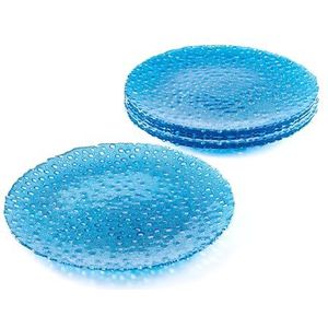 Foodesign Set platte borden van glazen bol in lichtblauwe kleur