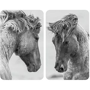 WENKO Fornuisafdekplaat Universal Horses 2-delige set, 2-delige set, kookplaatafdekking en glazen snijplank voor alle warmtebronnen