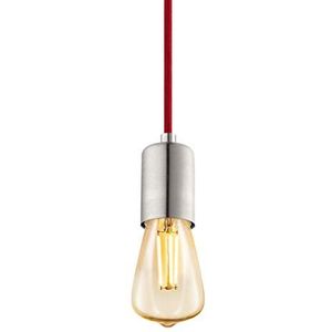 EGLO Yorth Hanglamp, 1-lichts vintage pendellamp, industrieel, modern, hanglamp van staal in nikkel-mat, snoer in rood, voor eettafel of woonkamer, E27-fitting