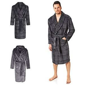 Light And Shade Portfolio Superzachte fleece ochtendjas met ruitpatroon, voor heren, koolcheck, S/M