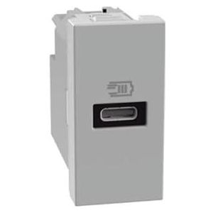 BTICINO MatixGO JG4192C stopcontact met USB-aansluiting, 1 module, grijs, USB-oplader met een type C-aansluiting, 20 W