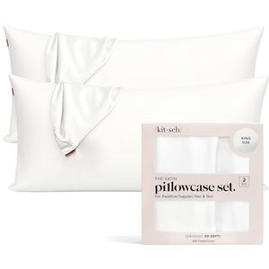 Kitsch 100% satijnen kussensloop met rits, zachter dan zijden kussensloop voor haar en huid, verkoelende kussensloop, satijnen kussensloop (King (2 stuks), ivoor)