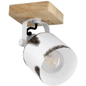 EGLO Wandlamp binnen Kilburn, muurlamp met zwenkbare spot, FSC100HB, wandspot voor woonkamer en slaapkamer, wand lamp van hout en metaal in wit met roestoptiek, spot met E27 fitting