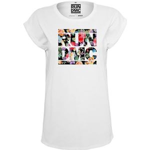Mister Tee Dames T-shirt Ladies Run DMC Floral Extended Shoulder Tee, Print T-Shirt voor Vrouwen, Graphic T-Shirt, Streetwear, wit, 5XL