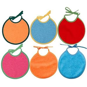 Ti TIN | verpakking van 6 badstoffen babyslabbetjes, 19 x 19 cm | slabbetjes voor baby's van 0 tot 6 maanden, sluiting met bandjes, extra zacht katoen, kleuren: groen, blauw, oranje, roze