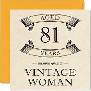 Vintage 81e verjaardagskaarten voor vrouwen - leeftijd 81 jaar - leuke verjaardagskaart voor mama zus vrouw oma oppas oma tante, 145 mm x 145 mm dames wenskaarten, 81e verjaardagskaart
