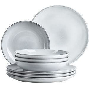 MÄSER Serie Livio, bordenset voor 4 personen met platte borden en soepborden in moderne Scandinavische vorm, 8-delig tafelservies, steengoed, ijsblauw