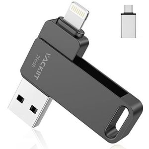Vackiit MFi Certified USB-stick 256 GB voor iPhone, Lightning Pen USB 3.0 extern voor USB C geheugenstick 3 in 1 USB type C Lightning USB-stick iPhone, iPad, Android, Mac, PC