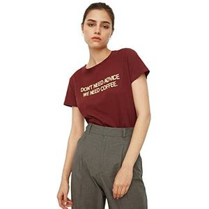 Trendyol Dames bruin bedrukt basic T-shirt, bruin, klein