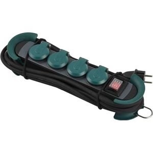Electraline 92428 stekkerdoos, waterdicht, professioneel, met oprolmechanisme, 4 stopcontacten met kap, 16 A, Frans, rubberen kabel H07RN-F 3G1,5 mm², lengte 3 m, IP44, groen