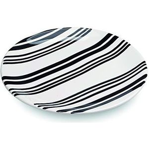 Zafferano Dalmata - porseleinen borden, diameter 270 mm, kleur zwart-wit, strepenpatroon, vaatwasmachinebestendig - set 6-delig