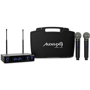 Audibax Sidney 1250 B Draadloos microfoonsysteem, Dual UHF, draadloze microfoons met frequentie B, incl. transportkoffer, 2 XLR-audio-uitgangen en 1 uitgang jack