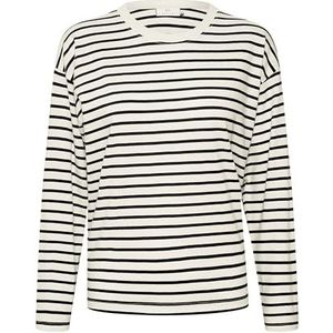 KAFFE Dames T-shirt met lange mouwen Boxy Fit Crew Neck Striped Tee Cotton Jersey, Antiek wit/zwarte streep, M