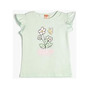 Koton Baybgirls T-shirt Crew Neck Ruffle Mouwloos Bloem Gedrukt Katoen Tanktop, groen (786), 9-12 Maanden