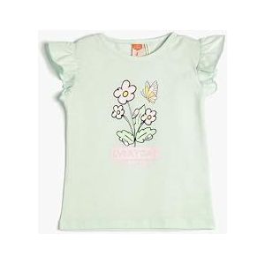 Koton Baybgirls T-shirt Crew Neck Ruffle Mouwloos Bloem Gedrukt Katoen Tanktop, groen (786), 12-18 Maanden