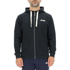 JEEP O102890-B000 J Sweatshirt met capuchon voor heren, met doorlopende ritssluiting, retro print, ster en rastermotief, paddenstoelen J23W voor heren, zwart, S