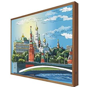 Afbeelding met houten frame, achtergrondverlichting, landschap van de toren van cremlin Moskou
