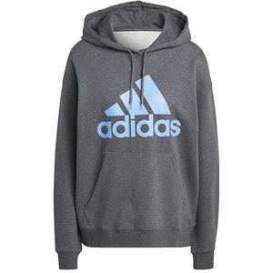 adidas Dames Essentials Big Logo Sweatshirt met capuchon, Dark Grey Heather/Blue Fusion, S